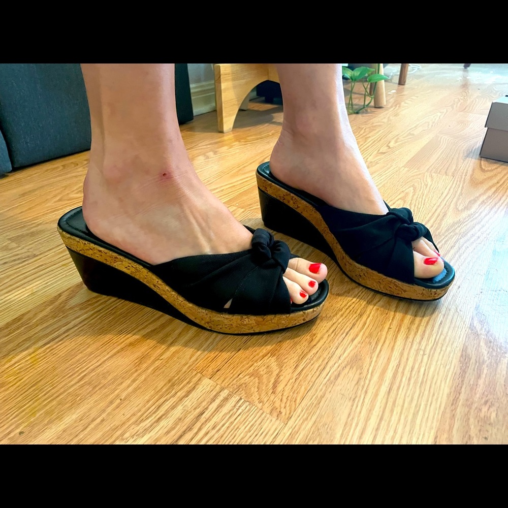 Black and cork wedges size 10